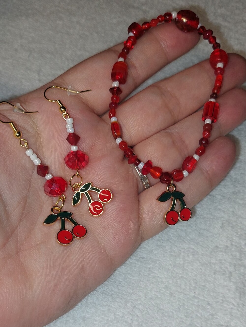 Gold-Tone Red Cherry Drop Earrings